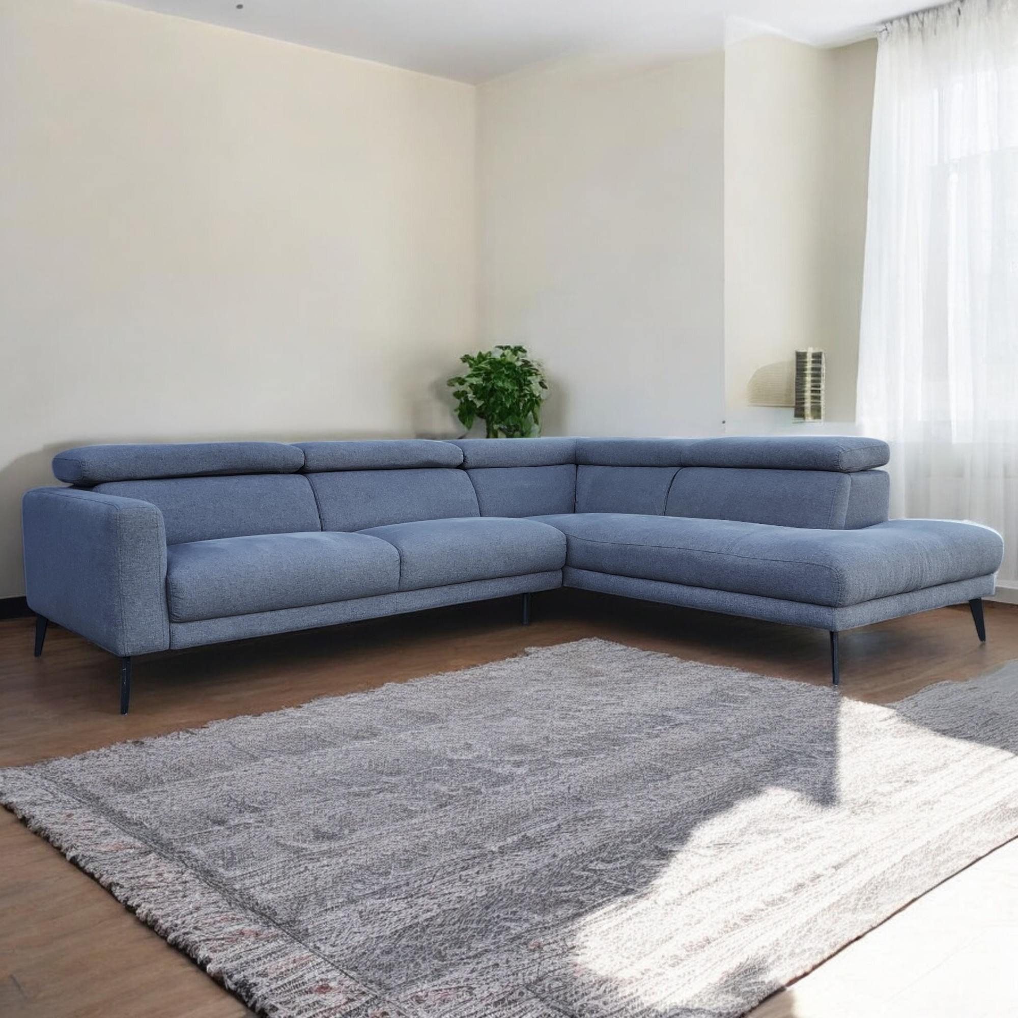 Grey Corner L Shaped Sectional with Headrests