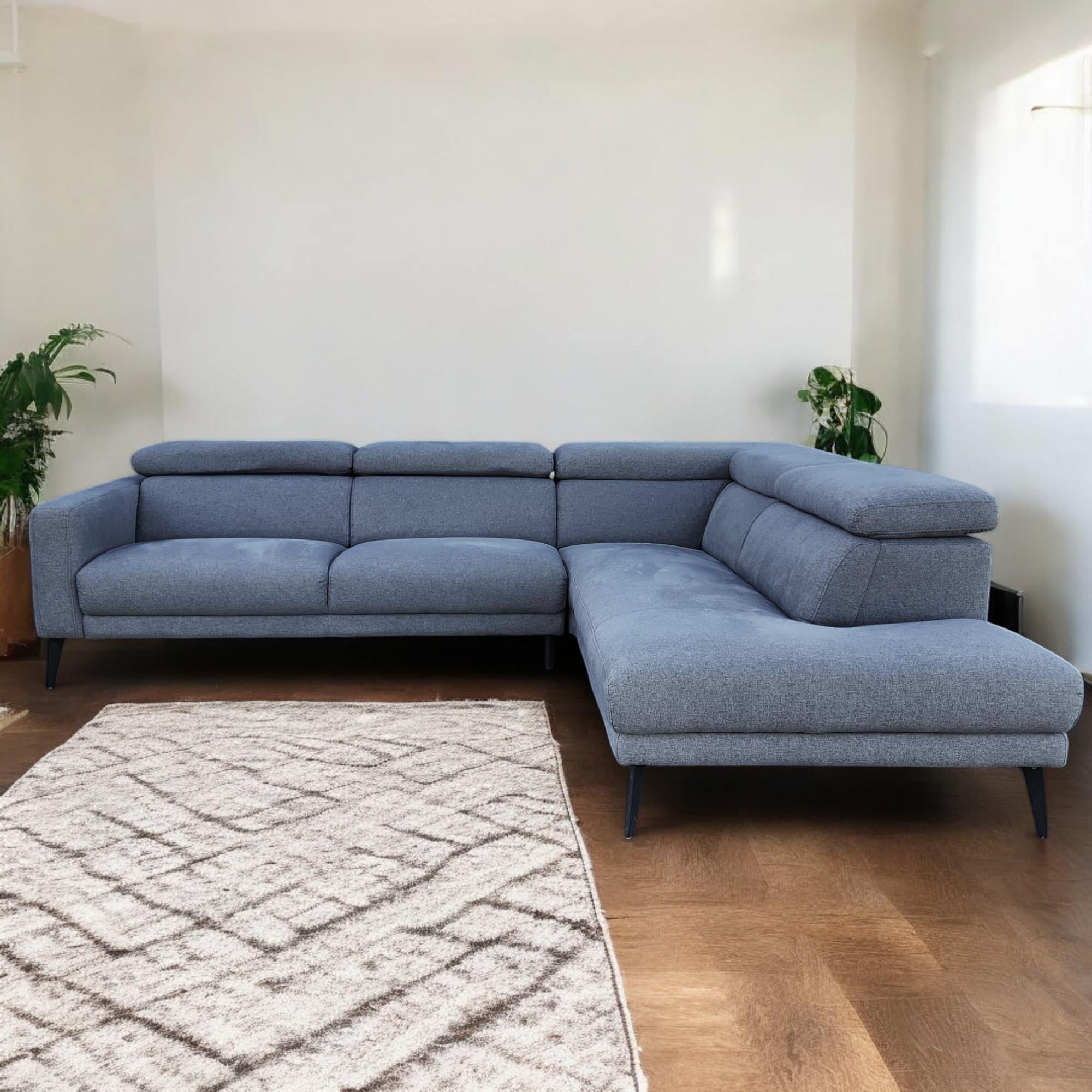 Grey Corner L Shaped Sectional with Headrests