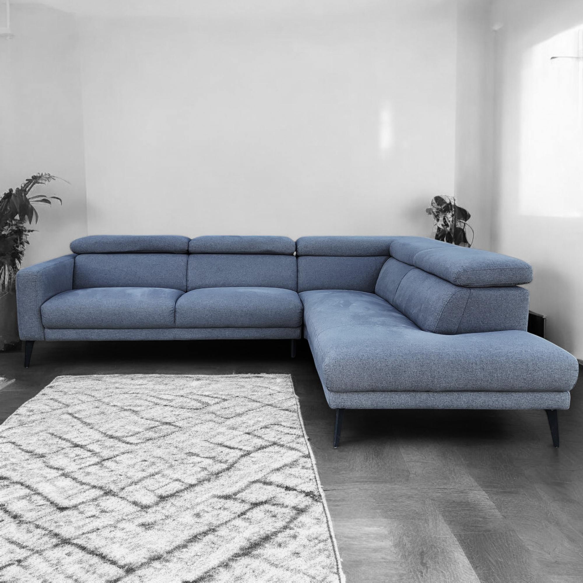 Grey Corner L Shaped Sectional with Headrests