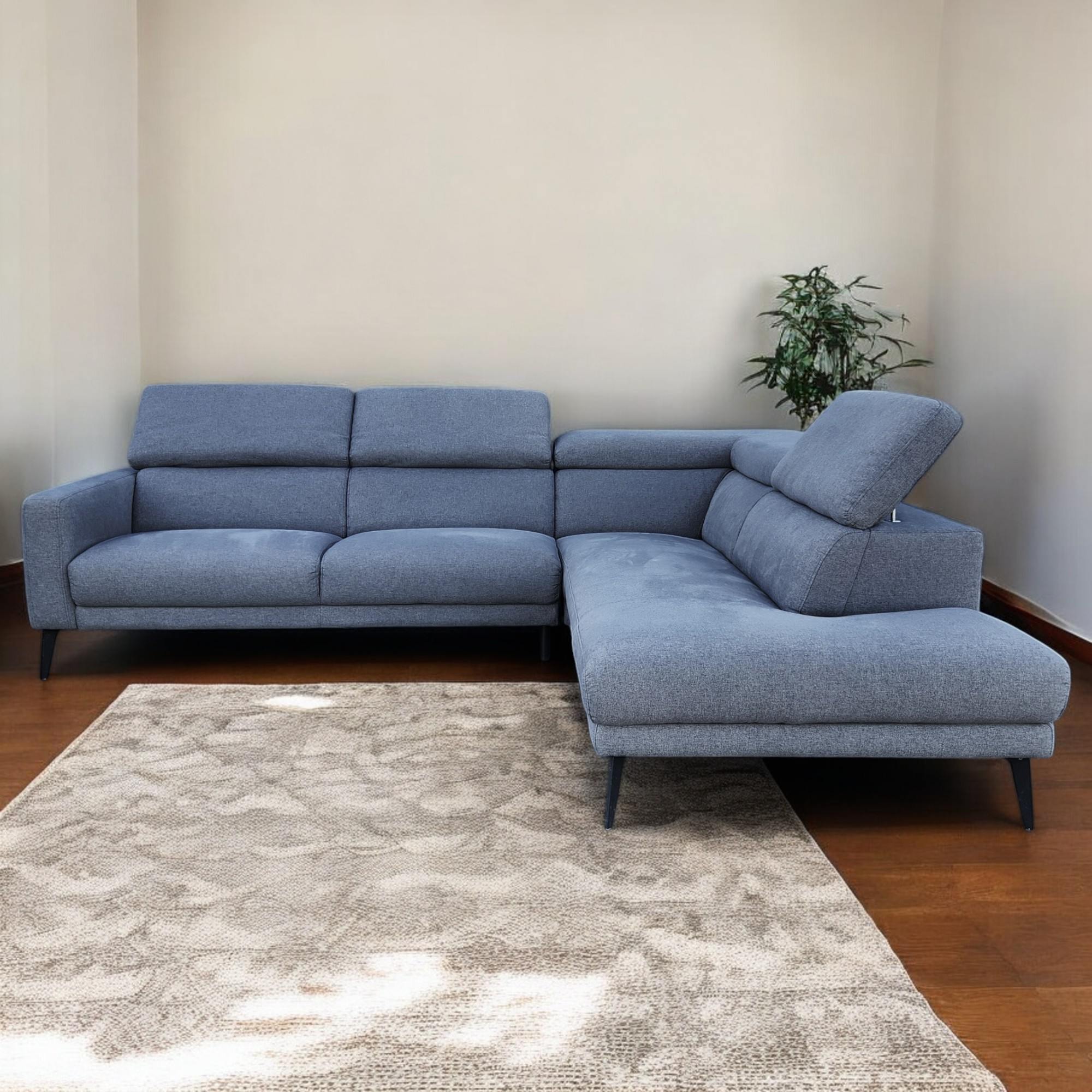 Grey Corner L Shaped Sectional with Headrests