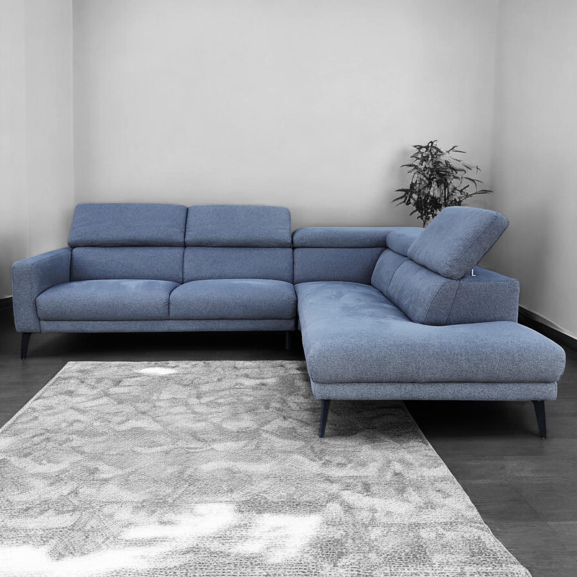 Grey Corner L Shaped Sectional with Headrests