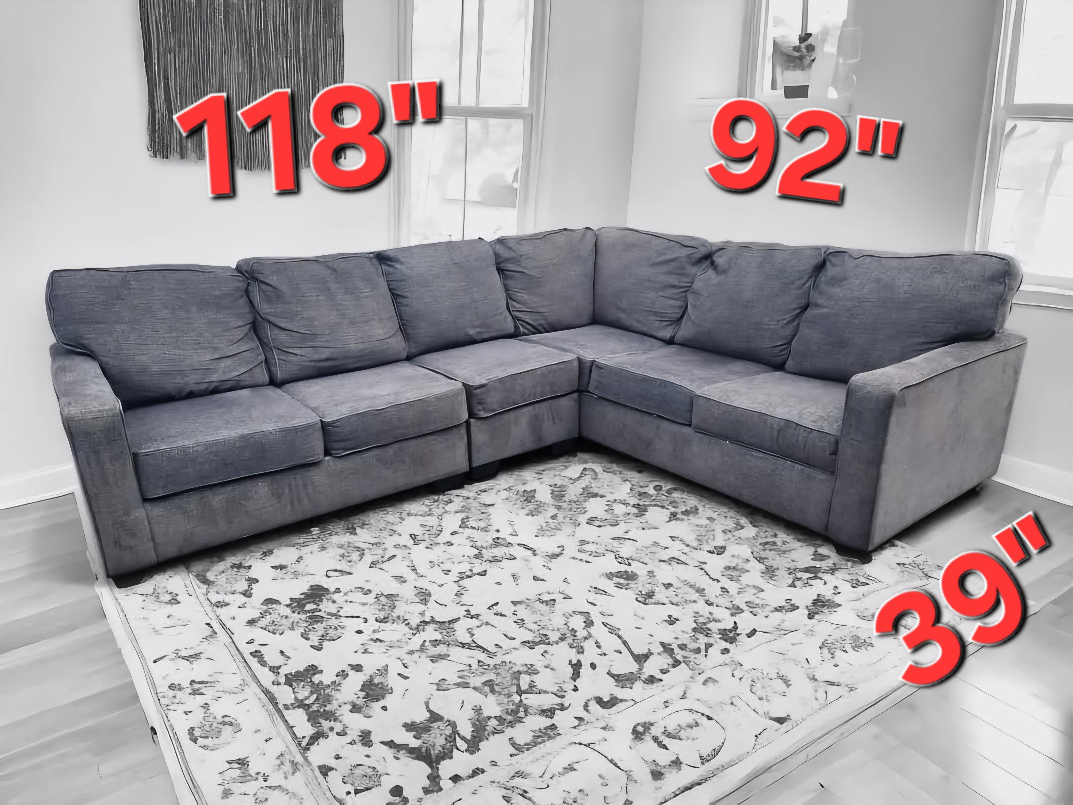 Large 3 Piece Gray L Shaped Sectional