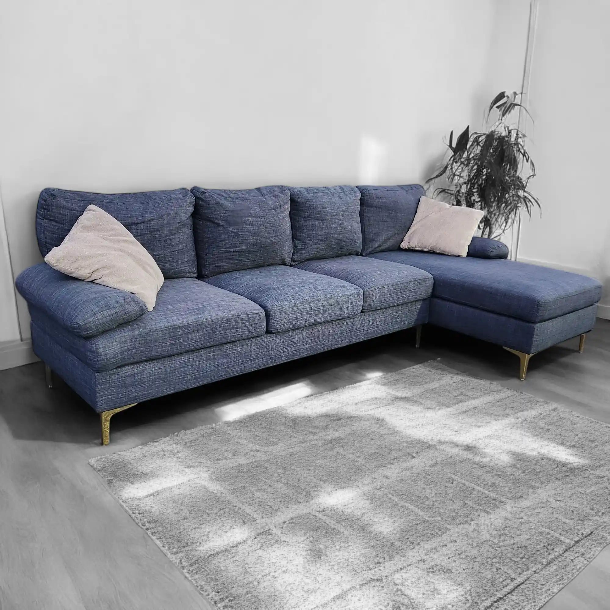 Navy Blue Corner L Shaped Sectional Sofa