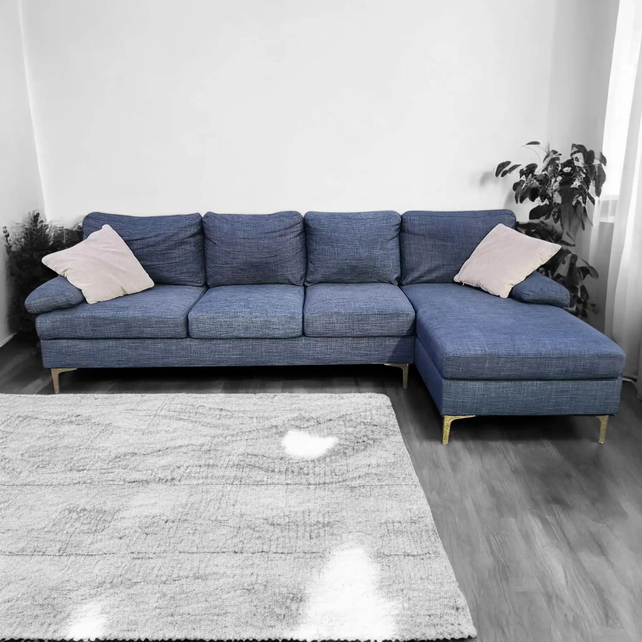 Navy Blue Corner L Shaped Sectional Sofa
