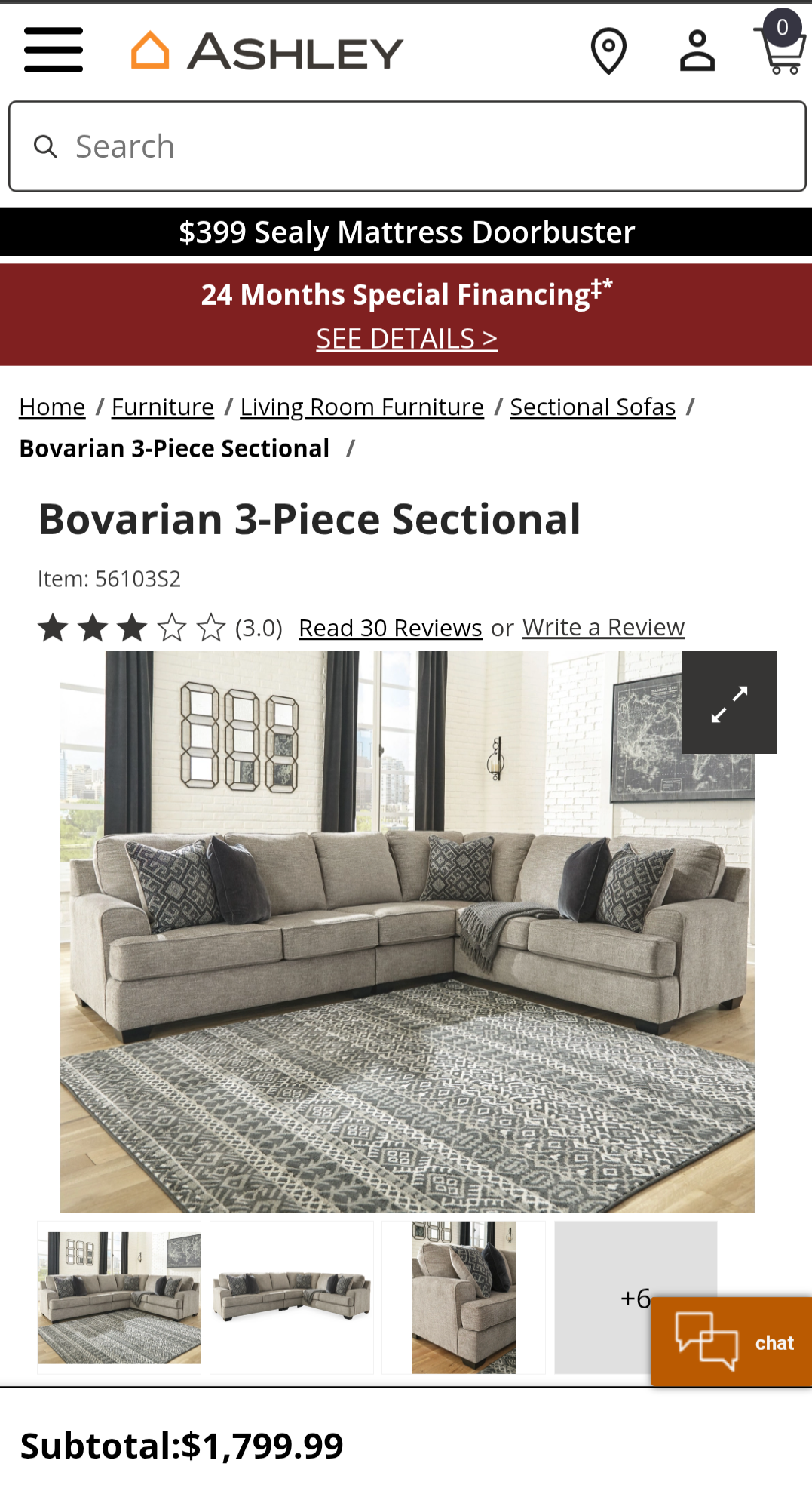 Ashley Furniture Bovarian 3-Piece Sectional Sofa