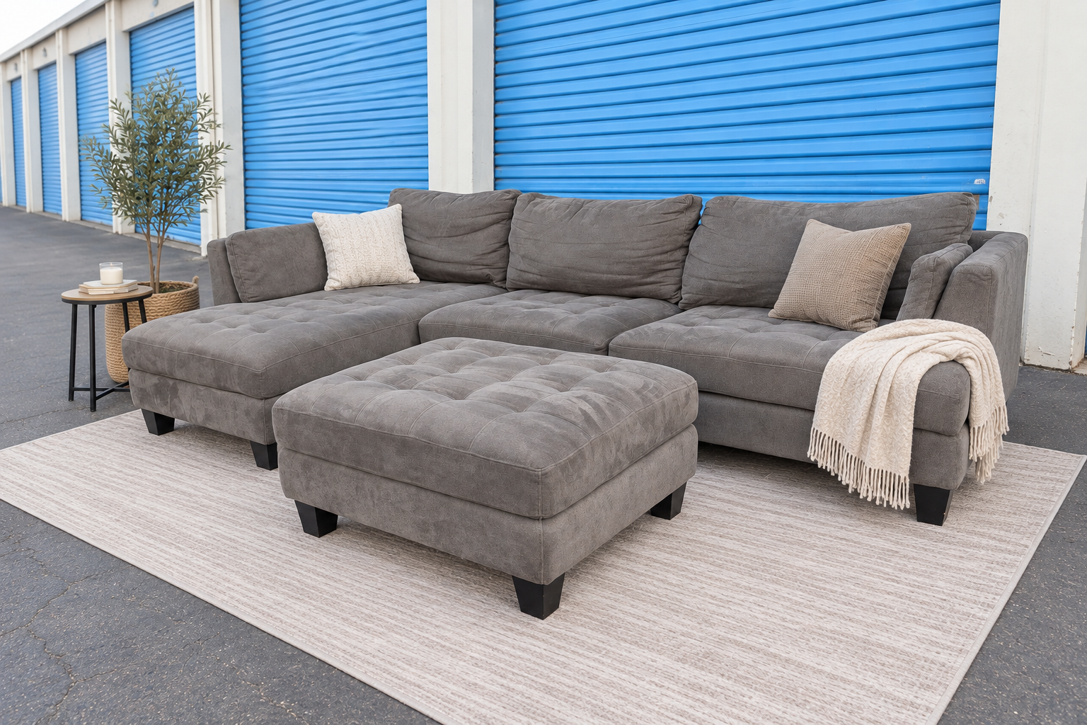 Black Sectional with Ottoman — angle ai