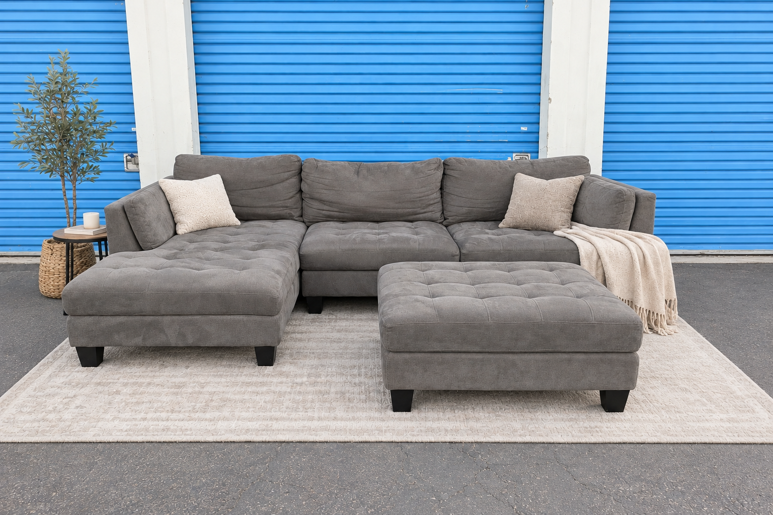 Black Sectional with Ottoman — front ai