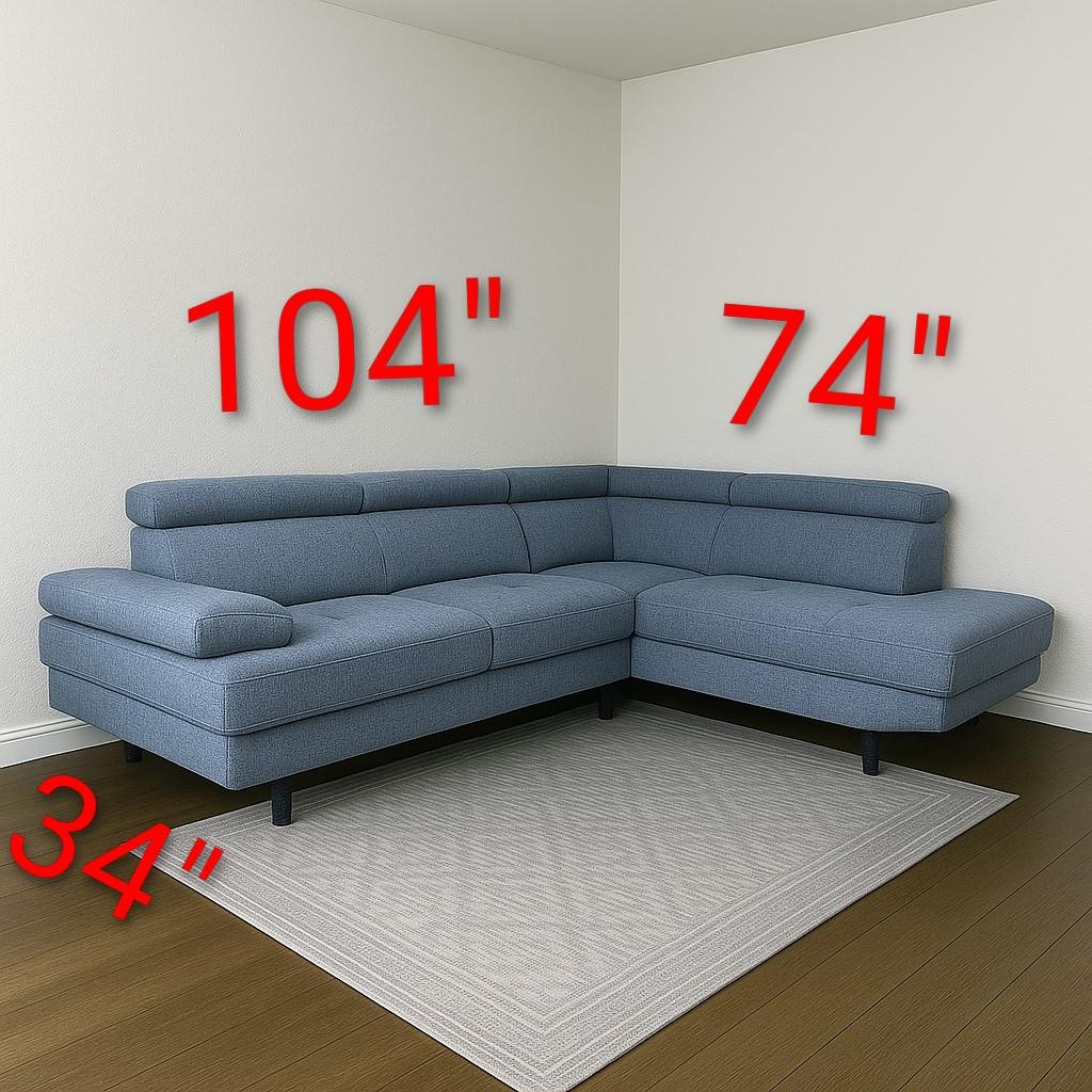 Gray Sectional Couch with Headrests