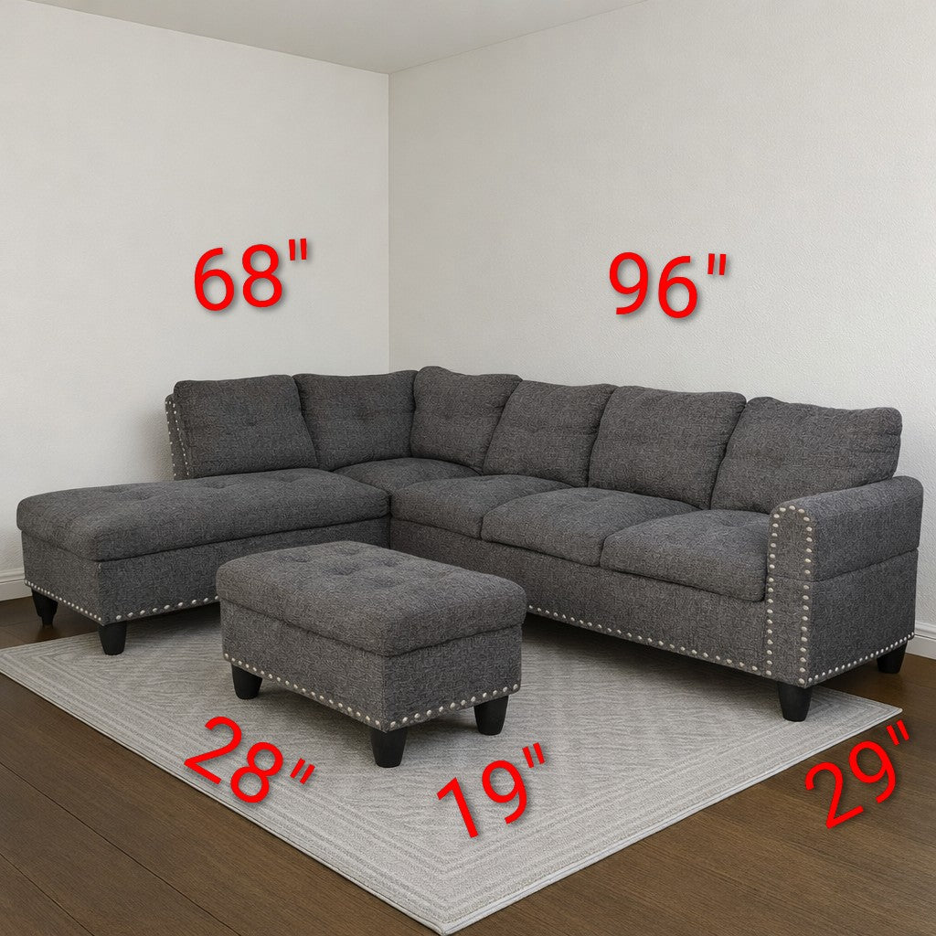 Dark Gray Sectional with Ottoman & Power Outlet