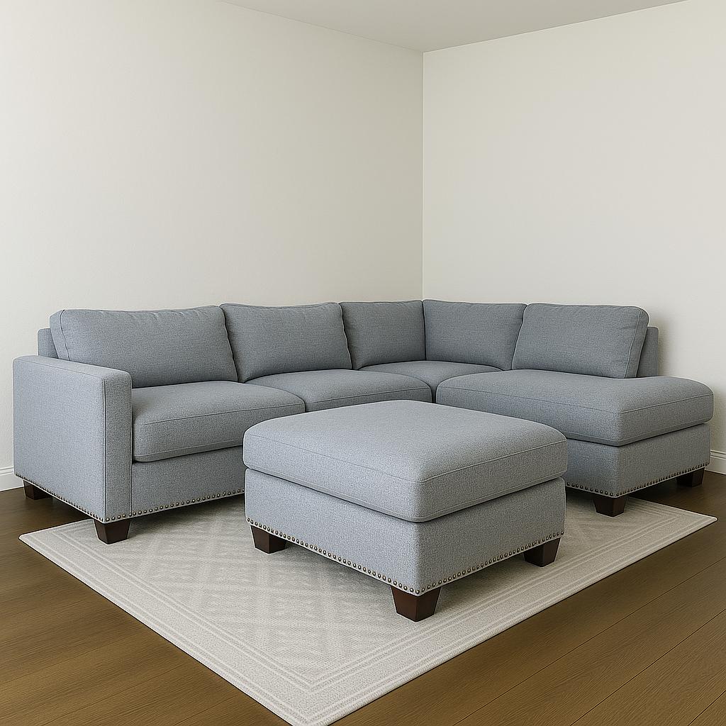 Extra Large Gray L Shape Couch with Ottoman
