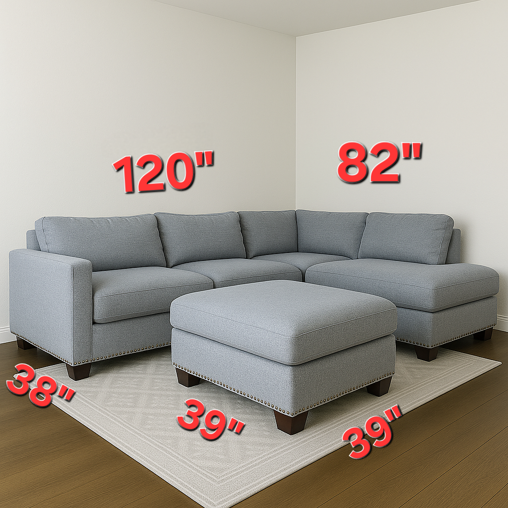 Extra Large Gray L Shape Couch with Ottoman