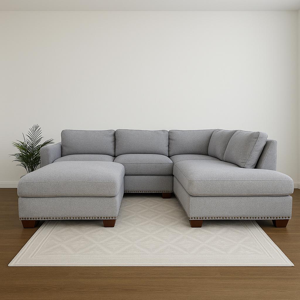 Extra Large Gray L Shape Couch with Ottoman