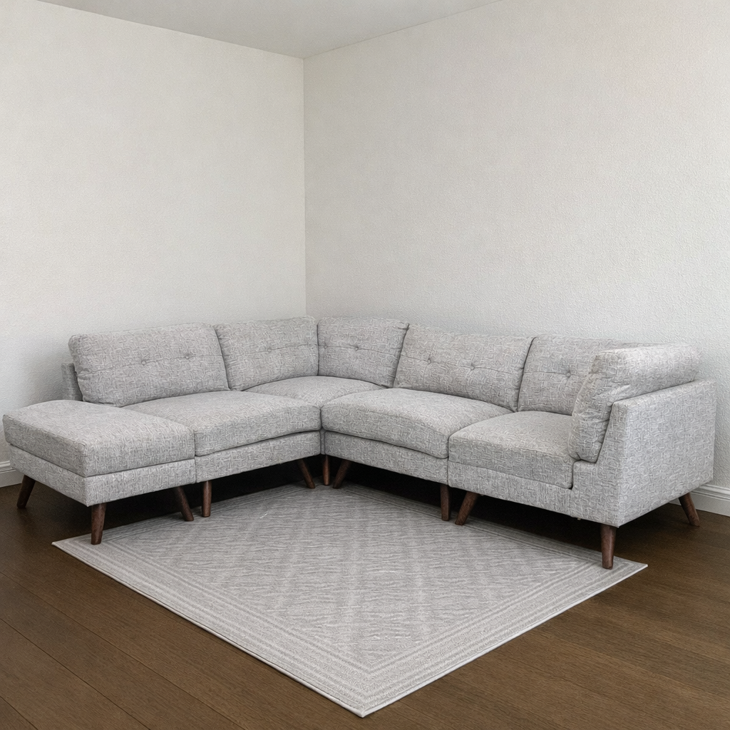 Light Gray 5-Piece Modular Sectional with Storage Ottoman - Excellent Condition