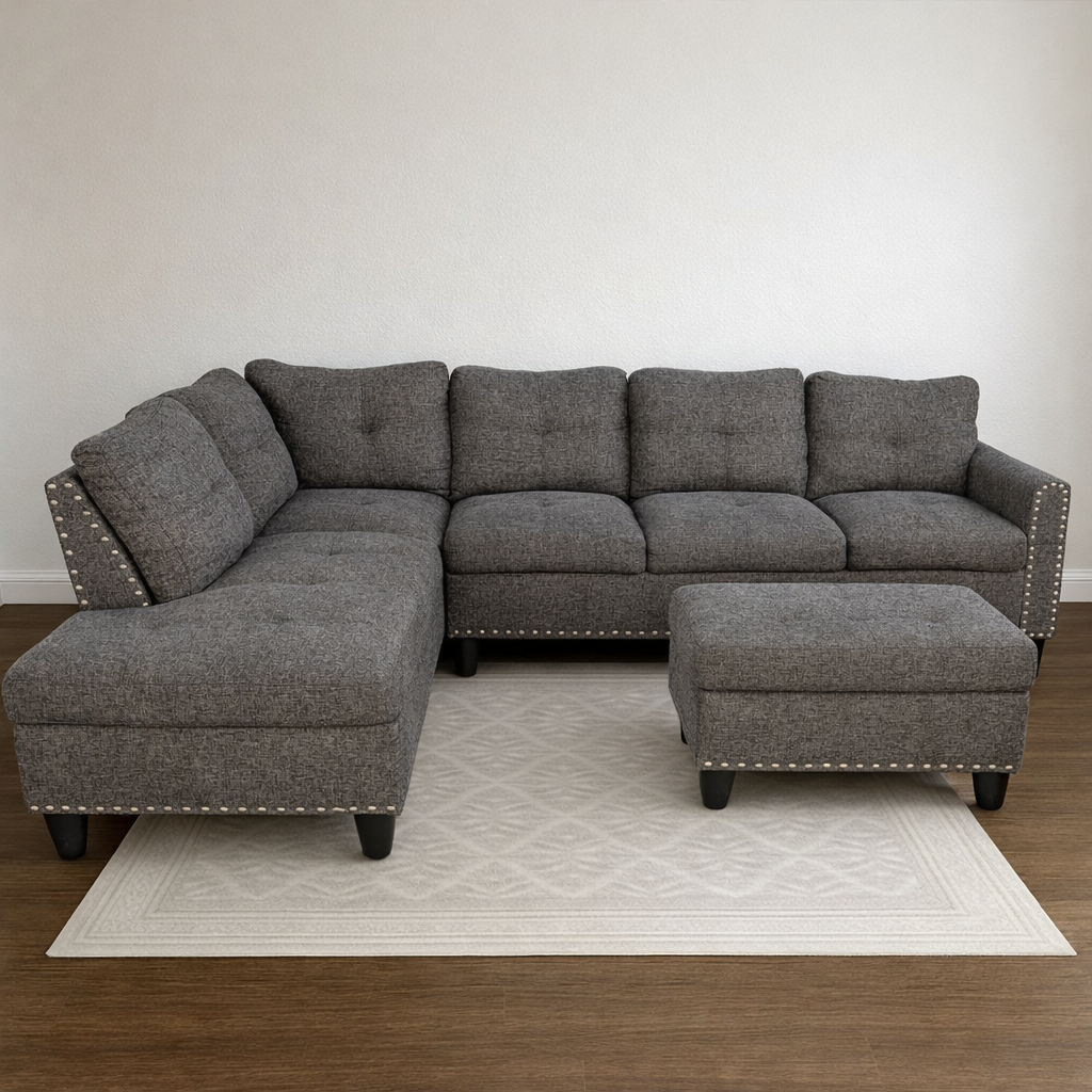 Dark Gray Sectional with Ottoman & Power Outlet