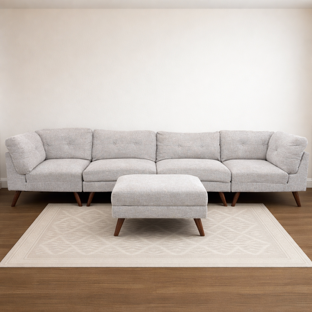 Light Gray 5-Piece Modular Sectional with Storage Ottoman - Excellent Condition