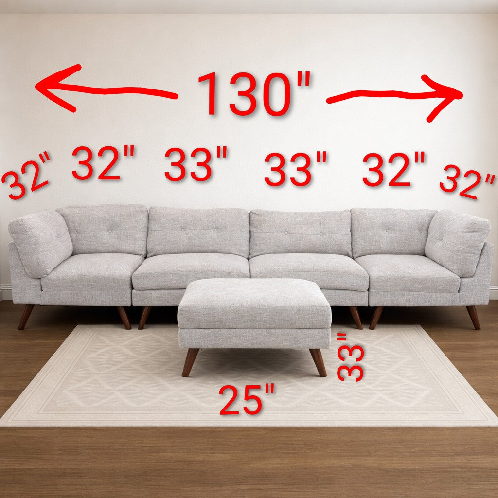 Light Gray 5-Piece Modular Sectional with Storage Ottoman - Excellent Condition