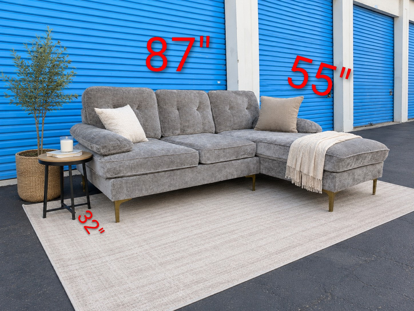 Gray Sectional with Chaise
