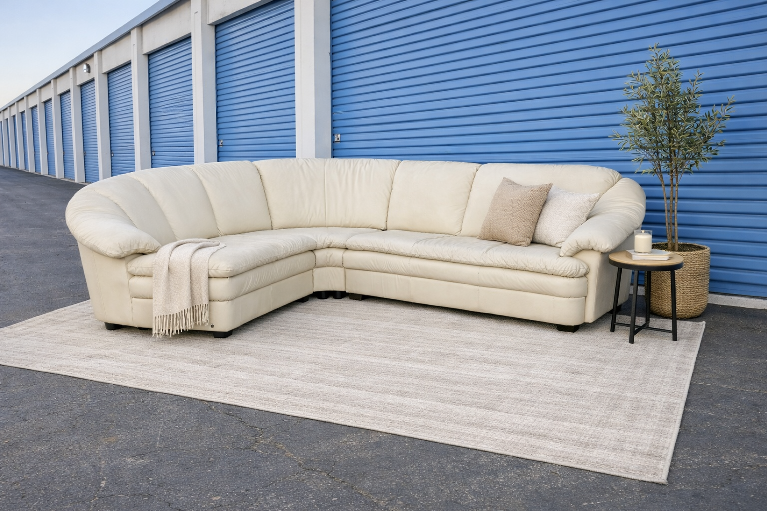 White Italian Leather 3-Piece Sectional Couch
