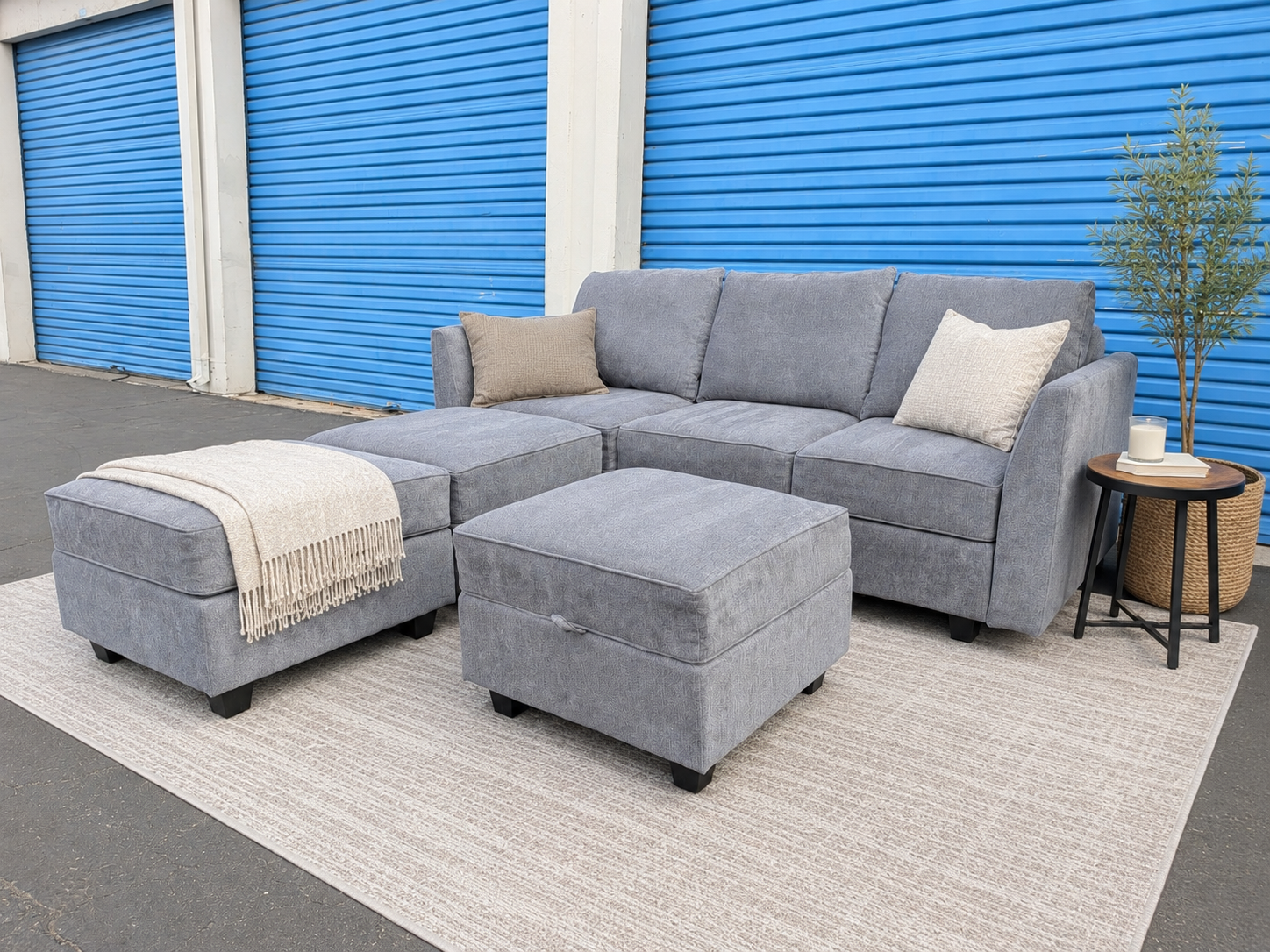 Gray Modular Storage Sectional