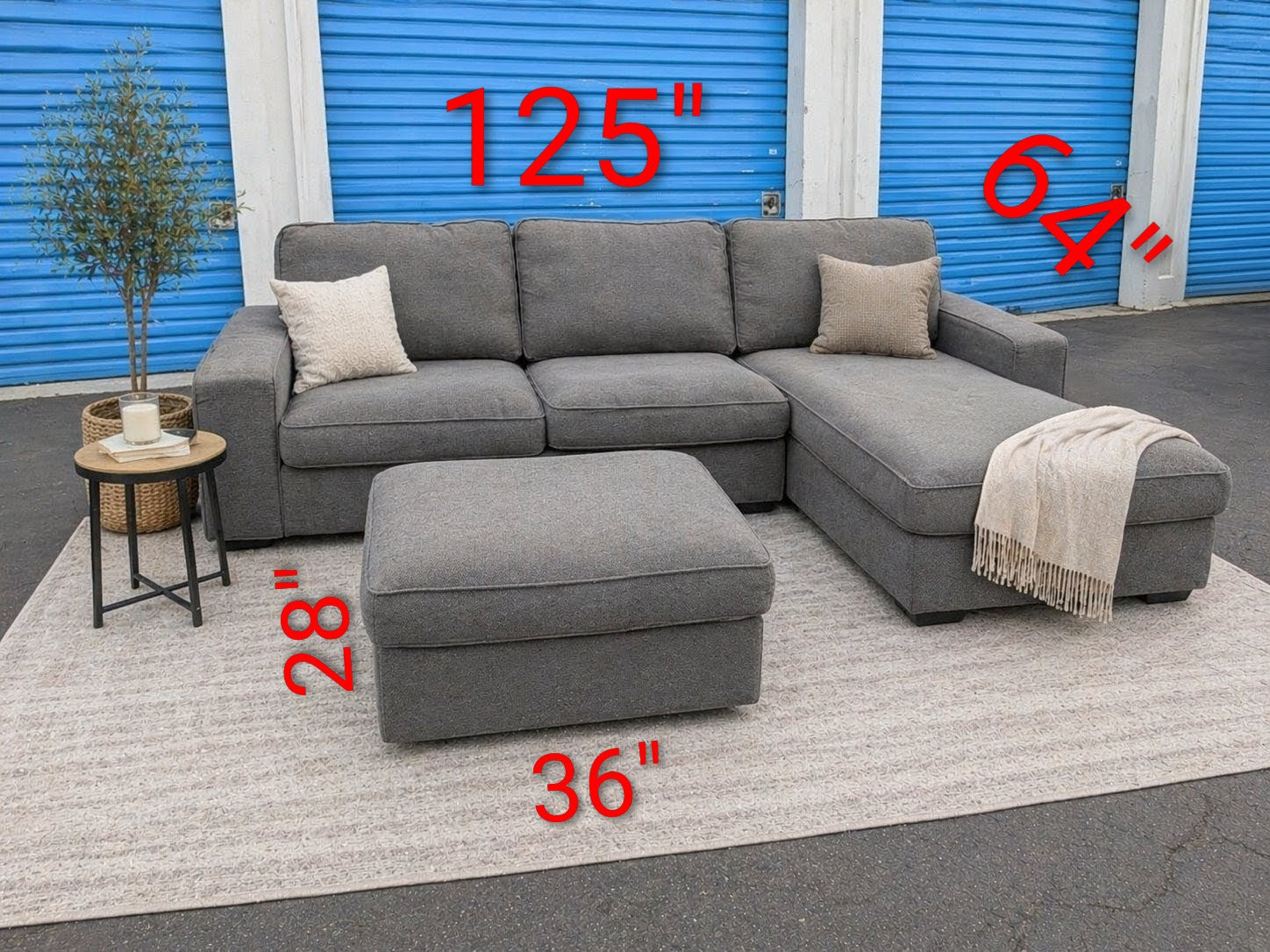 Gray Sectional & Storage Ottoman