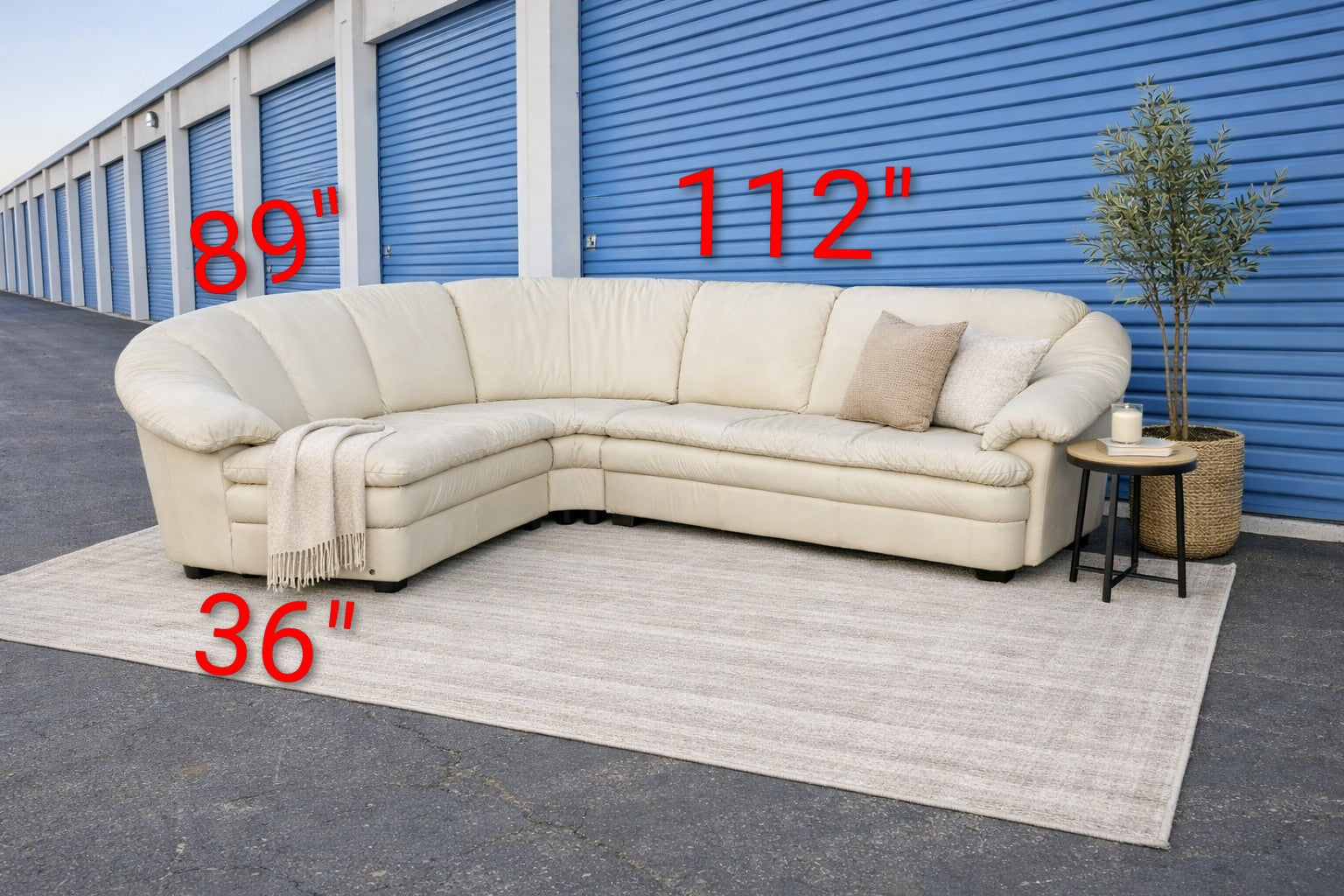White Italian Leather 3-Piece Sectional Couch