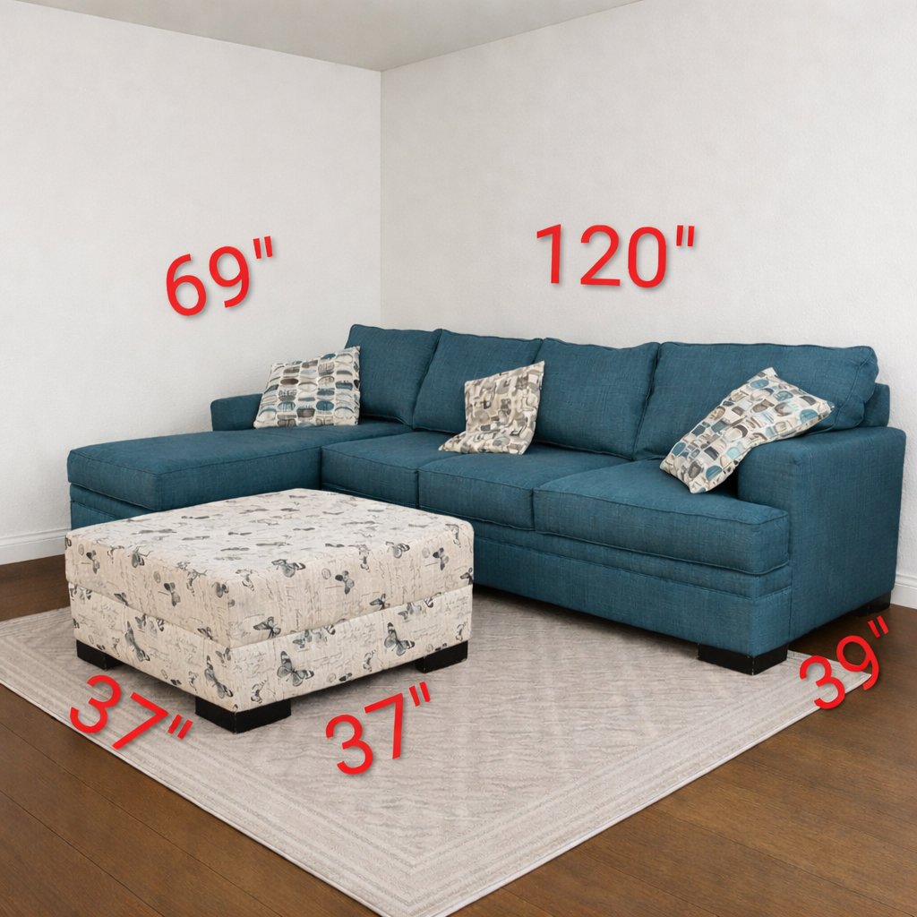 Living Spaces Teal Corner Sectional Set with Ottoman