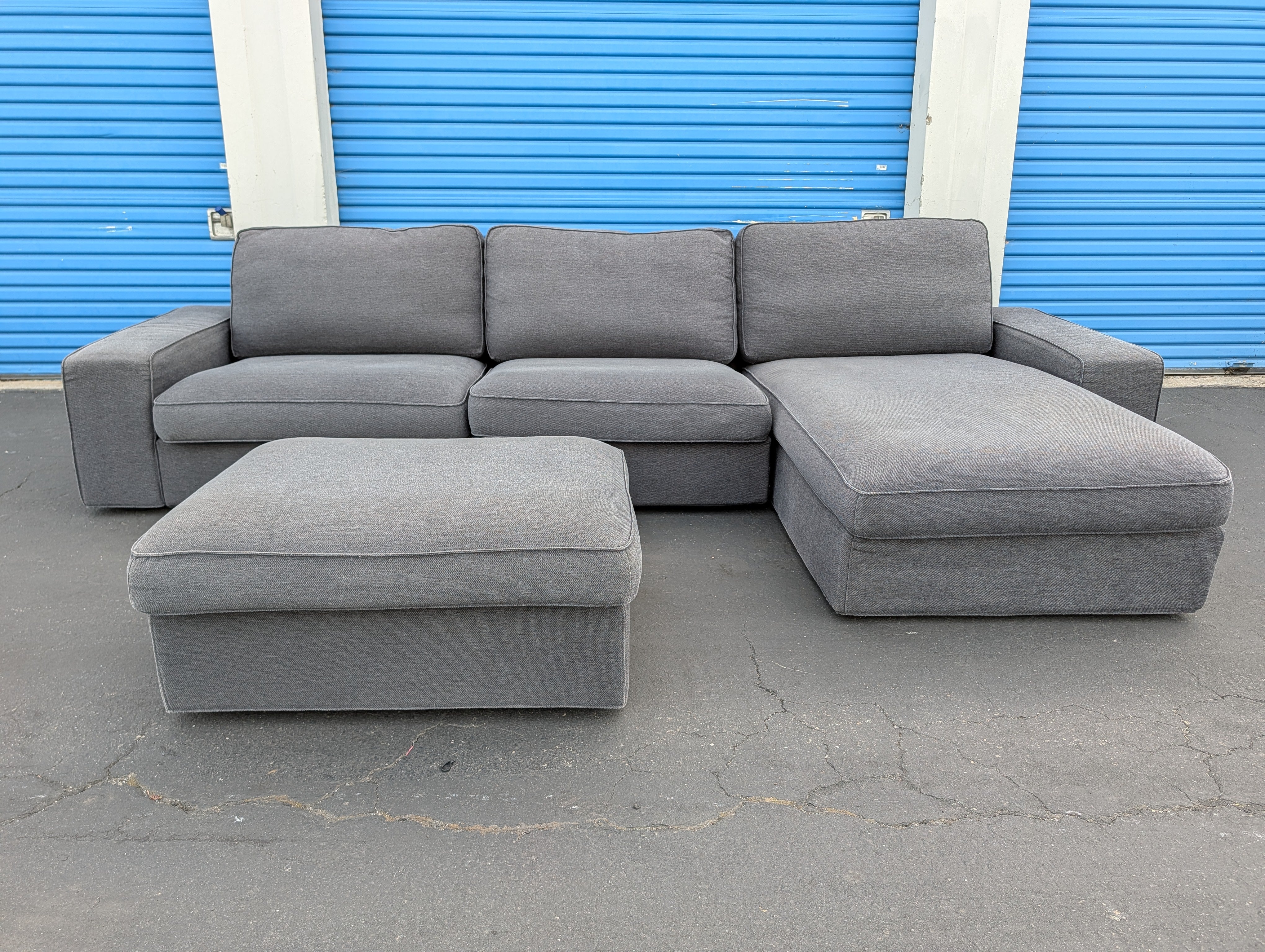Gray Sectional & Storage Ottoman