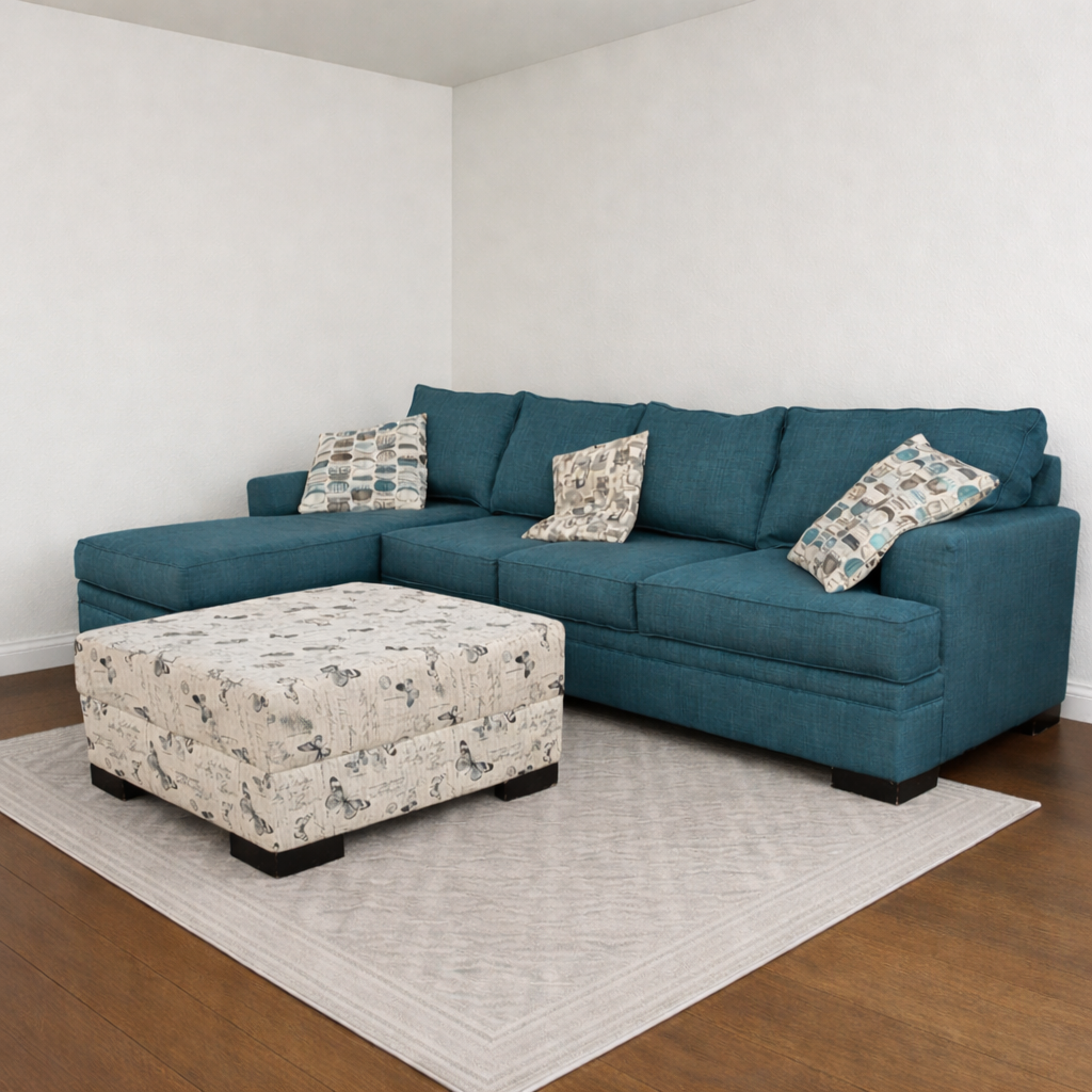 Living Spaces Teal Corner Sectional Set with Ottoman