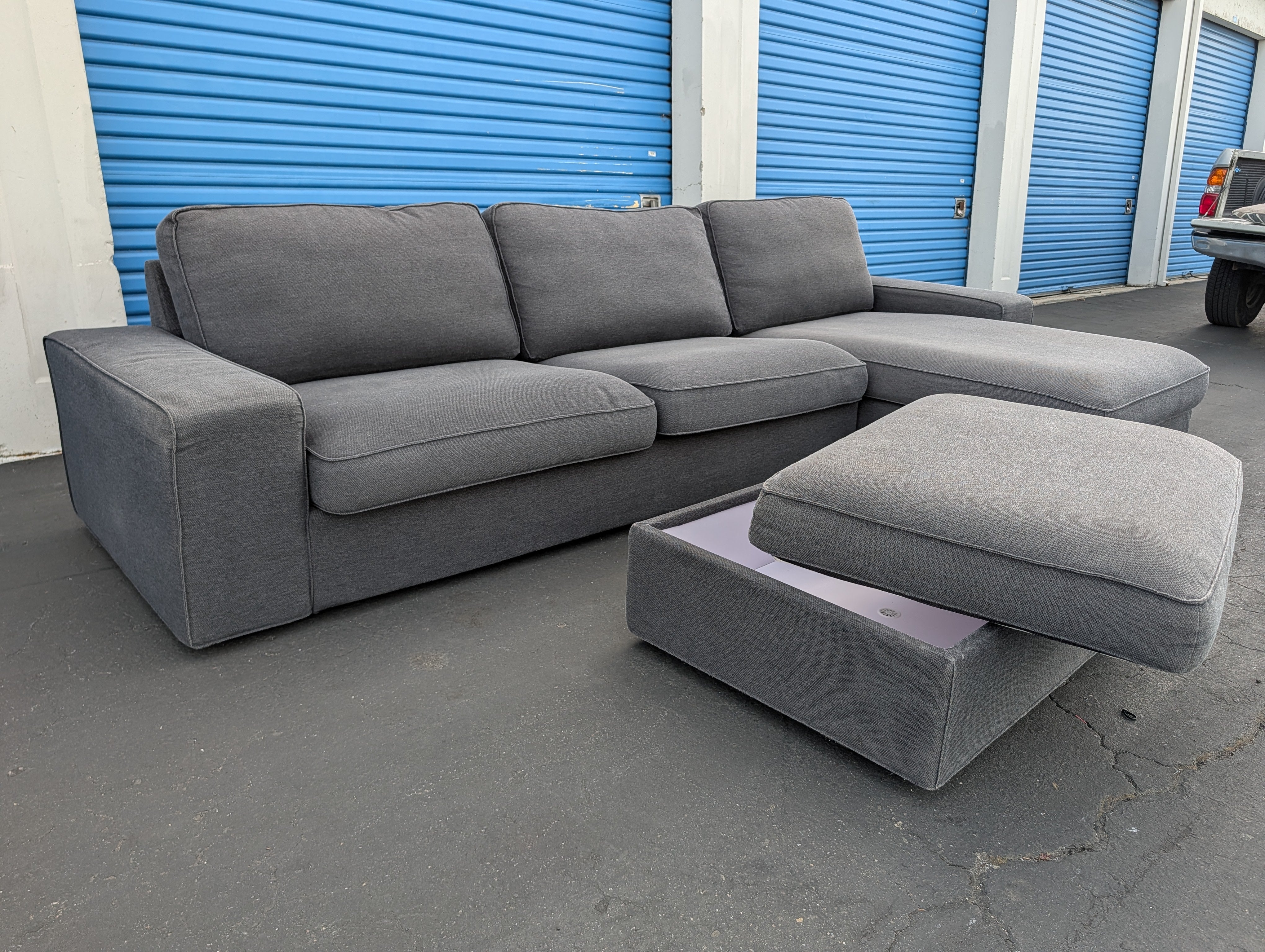 Gray Sectional & Storage Ottoman
