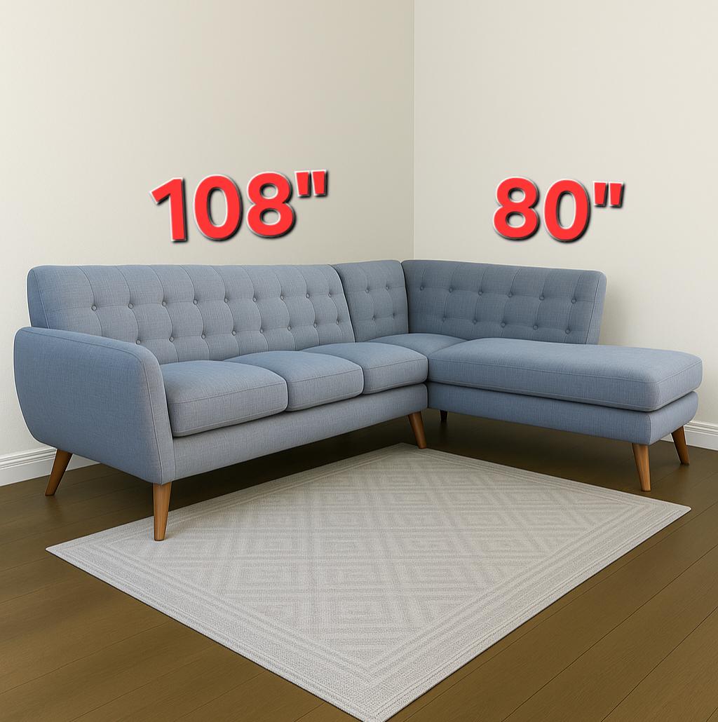 Mid-Century Modern Gray L Shape Couch