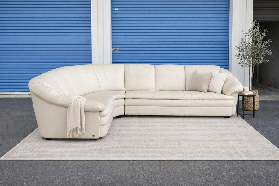 White Italian Leather 3-Piece Sectional Couch